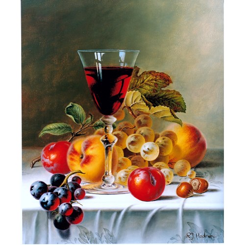 Still Life with Red Wine and Fruit on a Tablecloth